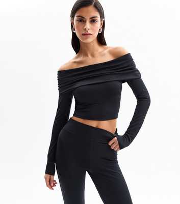 Black Jersey Ruched Bardot Top