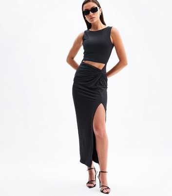 Black Cut Out Side Slit Midi Dress