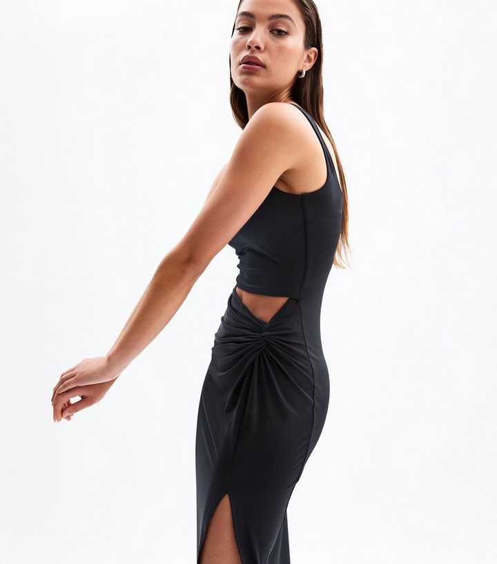 new look black cut out dress Black Cut Out Side Slit Midi Dress
