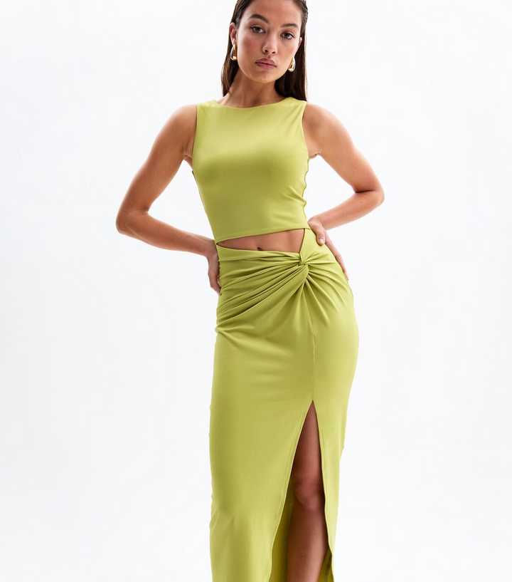 light green cut out dress Wild Rose Light Green Puff-Sleeve Cut-Out Maxi Dress – Club L London