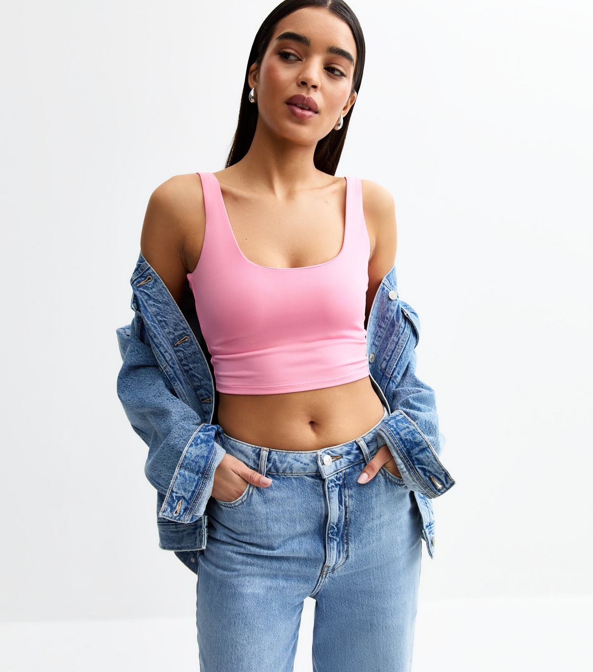 Women's Pink Square Neck Jersey Crop Top New Look