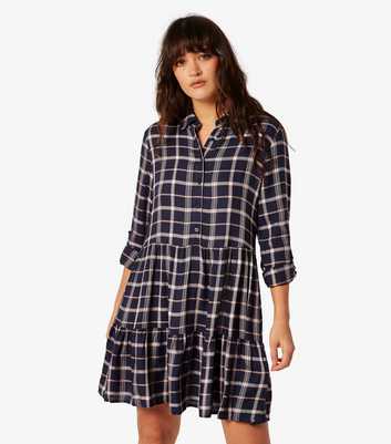 Apricot Navy Checked Tiered Mini Dress