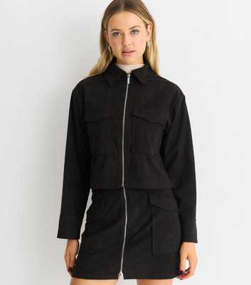 Gini London Black Corduroy Zip Up Boxy Jacket