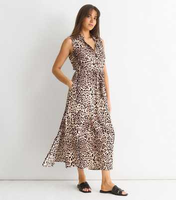 Gini London Brown Leopard Print Midi Shirt Dress