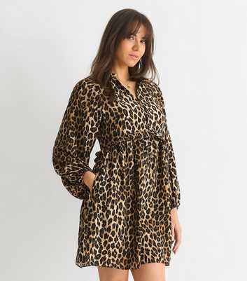 Gini London Brown Leopard Print Mini Smock Dress