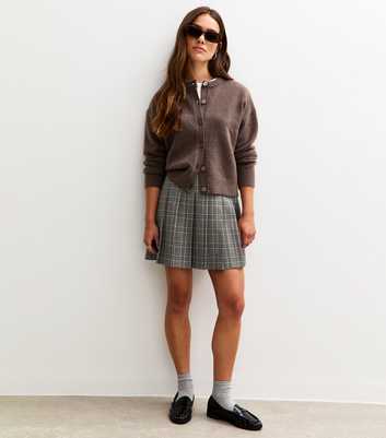 Petite Grey Box Pleat Checked Skirt