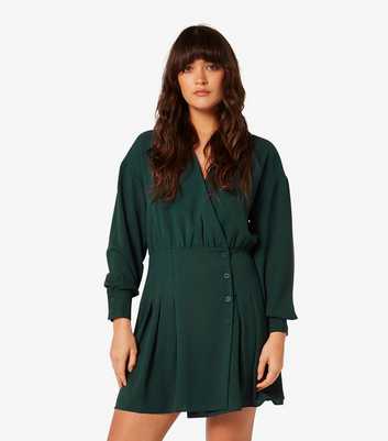 Apricot Dark Green Wrap Shirt Dress