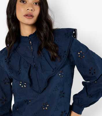 Apricot Navy Floral Embroidered Broderie Anglaise Ruffle Shirt