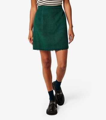 Apricot Dark Green Tweed Mini Skirt