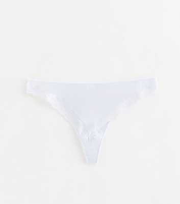 White Ribbed Lace Trimmed Thong