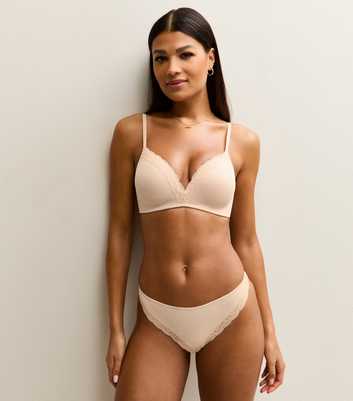 Oatmeal Ribbed Lace Moulded Triangle Bralette