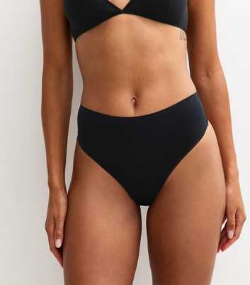Black Bonded High Waist Micro Thong