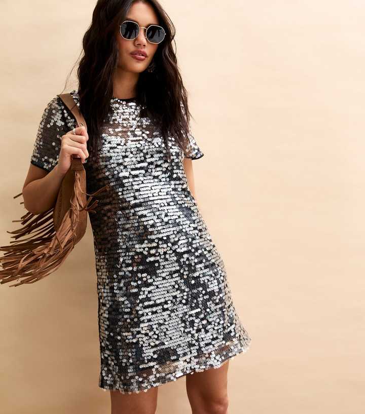 gold dresses for wedding macy's Silver It'S My Birthday Sequin T-Shirt Dress – Aquarius Brand main image 0