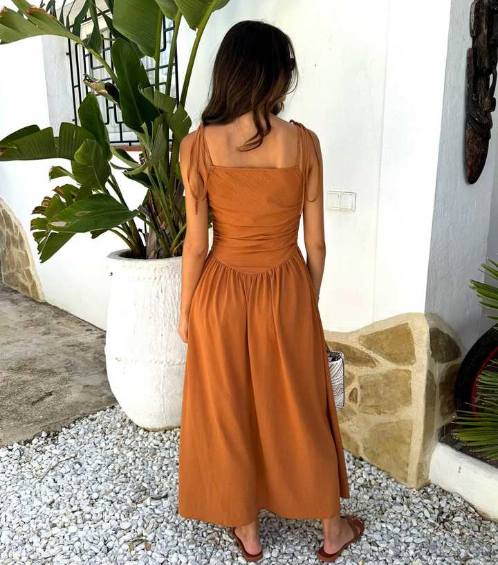 knee length dresses for ladies Tropical Print Ruched Drawstring Slit Midi Dress – Lizzie Lahaina Couture  Swimwear Made In Maui