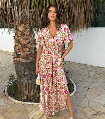 AX Paris Multicolour Floral Print V-Neck Cut Out Knot Detail Midi Dress