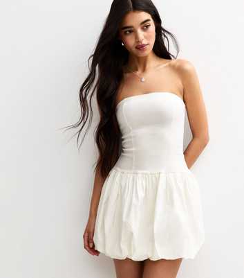 White Bandeau Puffball Micro Mini Dress