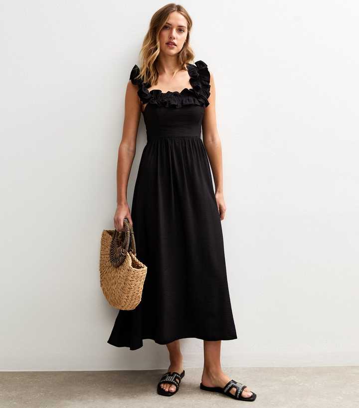 black business professional dress Berylove Women Black Tie Dress Off The Shoulder A Line Midi Formal Dress with Slit, Black / US4