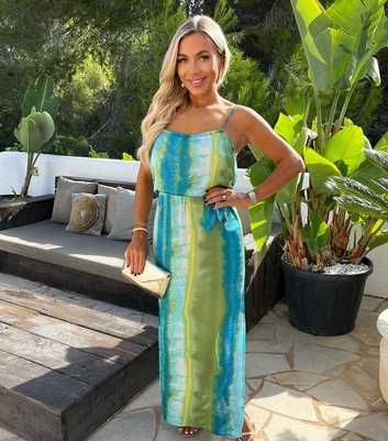 AX Paris Blue Smudge Stripe Print Tie Waist Strappy Midi Dress