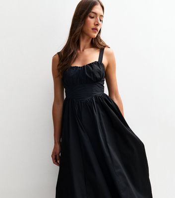 chinese dress ladies Super Stretchy Milkmaid Dress with Ruffles Black / M/L main image 0