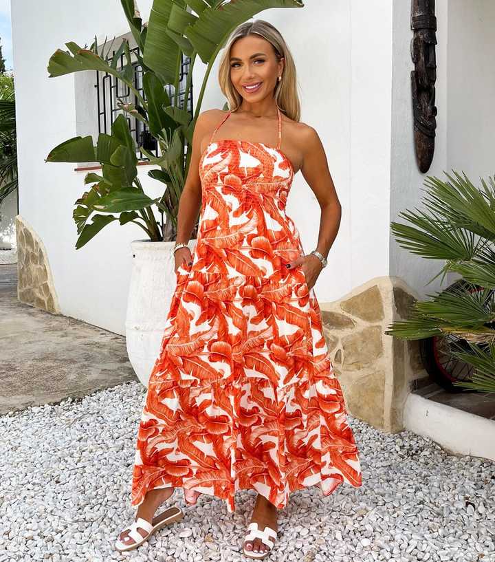open lace back dress Leaf Print Short Puff Sleeve Midi Dress