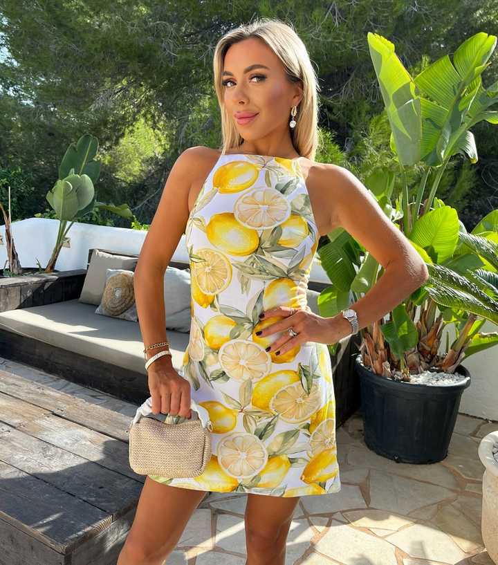AX Paris Yellow Lemon Print Halterneck Mini Slip Dress