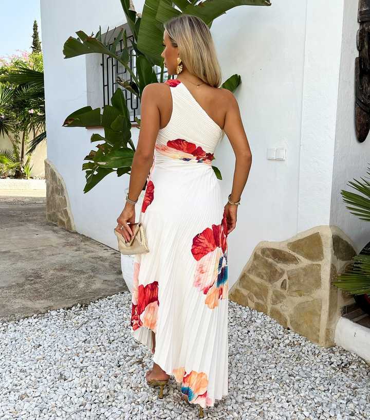 Ax Paris White Floral Print Midi Dress AX Paris Blue Cream Brush