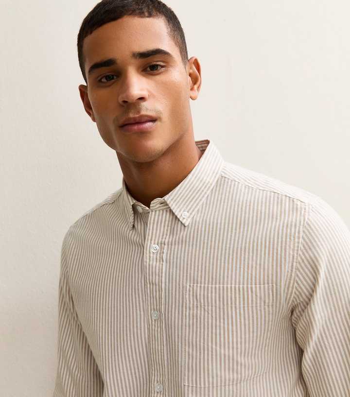 Brown Regular Fit Striped Oxford Shirt New Look — free download
