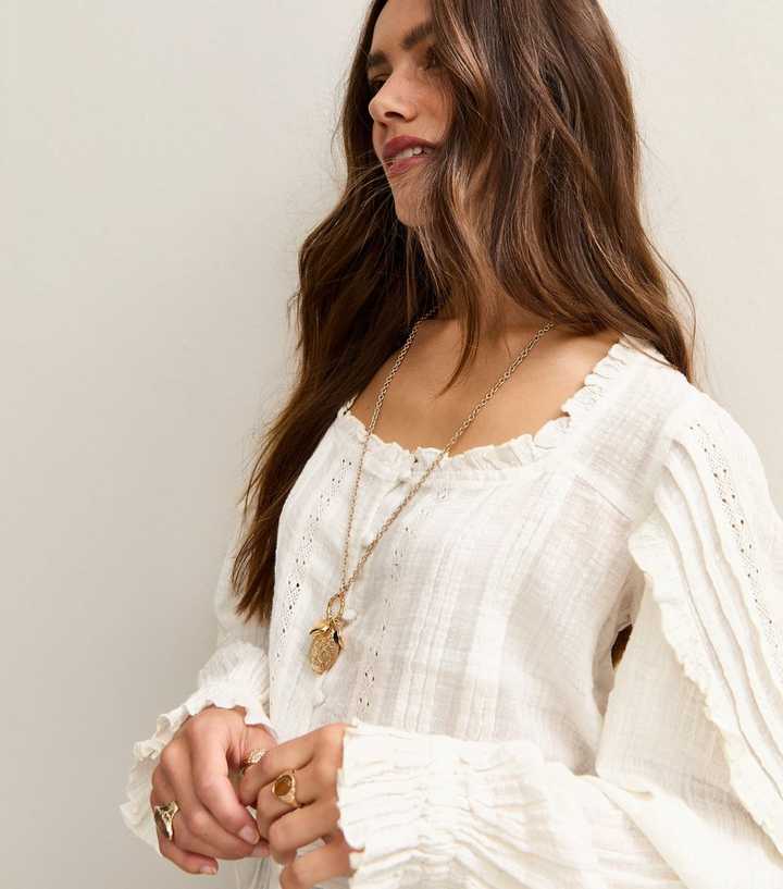 Petite Off White Long Sleeve Pintucked Cropped Blouse