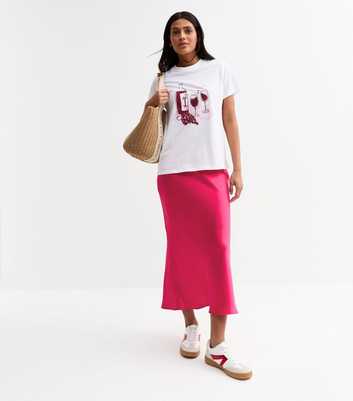 Pink Bias Cut Satin Midi Skirt