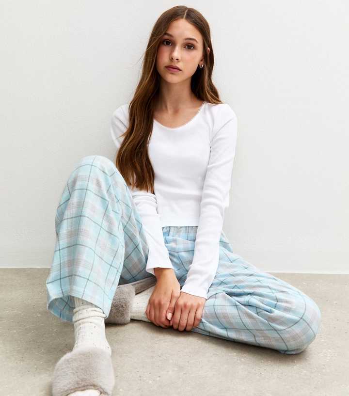 Girls Long Sleeve Top and Checked Bottoms Pyjamas Set