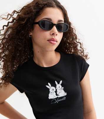 Girls Black Spoilt Bunny Print T-Shirt