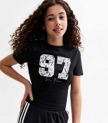 Girls Black 97 Lace Print T-Shirt