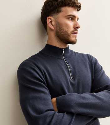 Premium Navy Relaxed Funnel Neck Quarter Zip Jumper