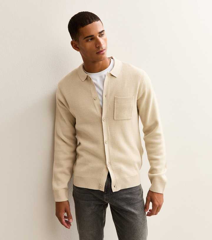 Stone Regular Fit Long Sleeve Knitted Shacket | New Look