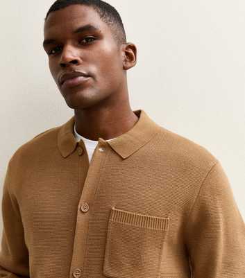 Brown Regular Fit Long Sleeve Knitted Shacket