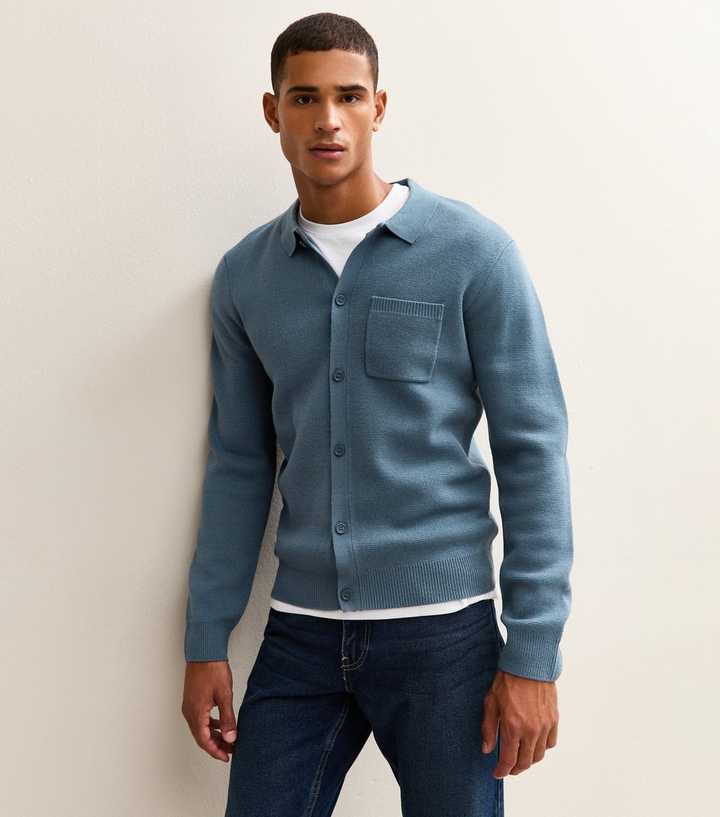 Blue Regular Fit Long Sleeve Knitted Shacket