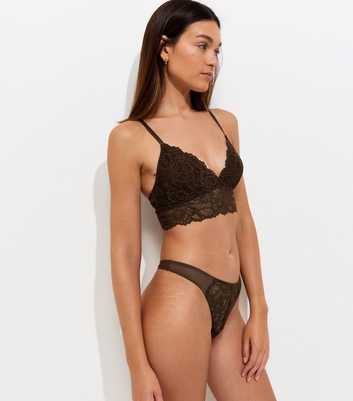 Dark Brown Floral Lace Thong