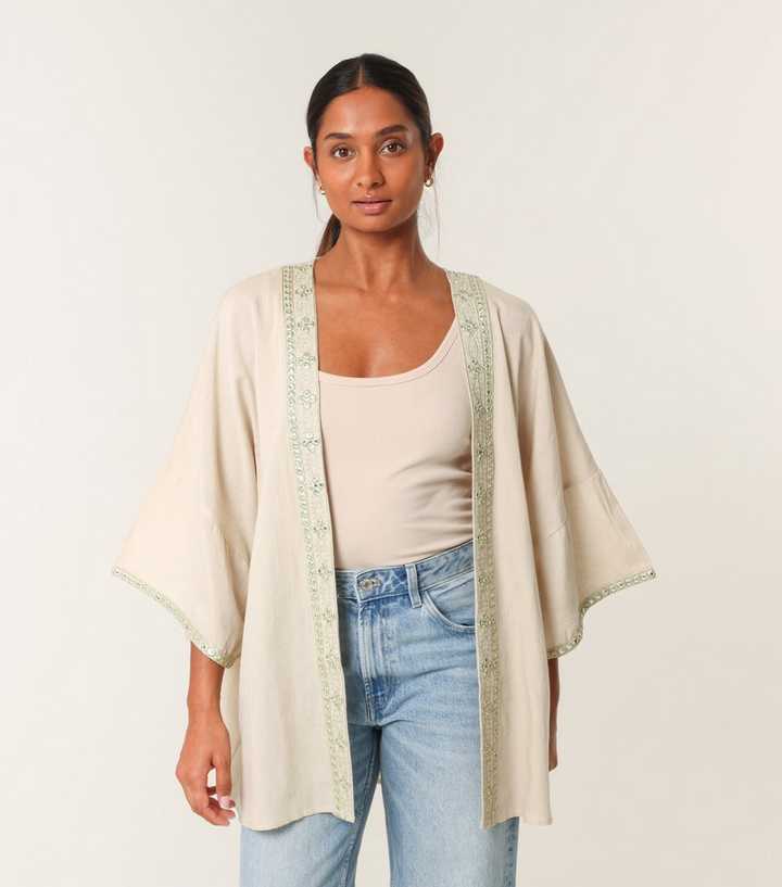Blue Vanilla Stone Embellished Kimono