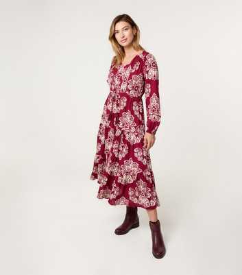 Blue Vanilla Burgundy Boho Print Tiered Dress