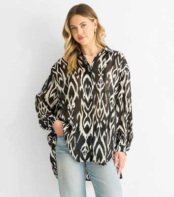 Gini London Black Abstract Print Oversized Shirt