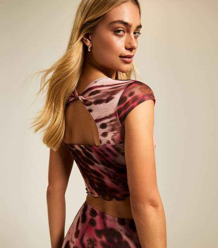 Pink Butterfly Mesh Twist Back Top
