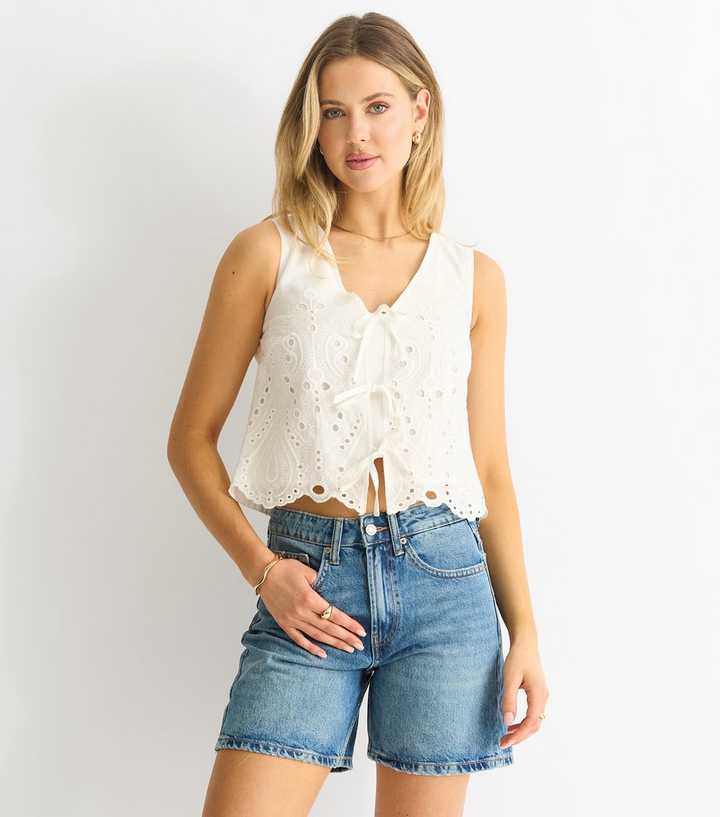 Gini London White Broderie Waistcoat