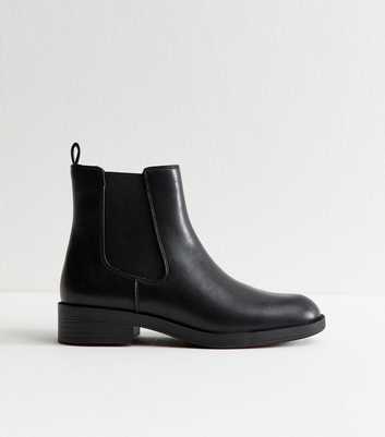 Black Faux Leather Chelsea Boots