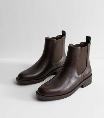 Dark Brown Faux Leather Chelsea Boots