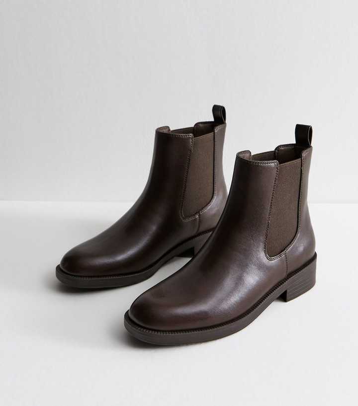 Dark Brown Faux Leather Chelsea Boots