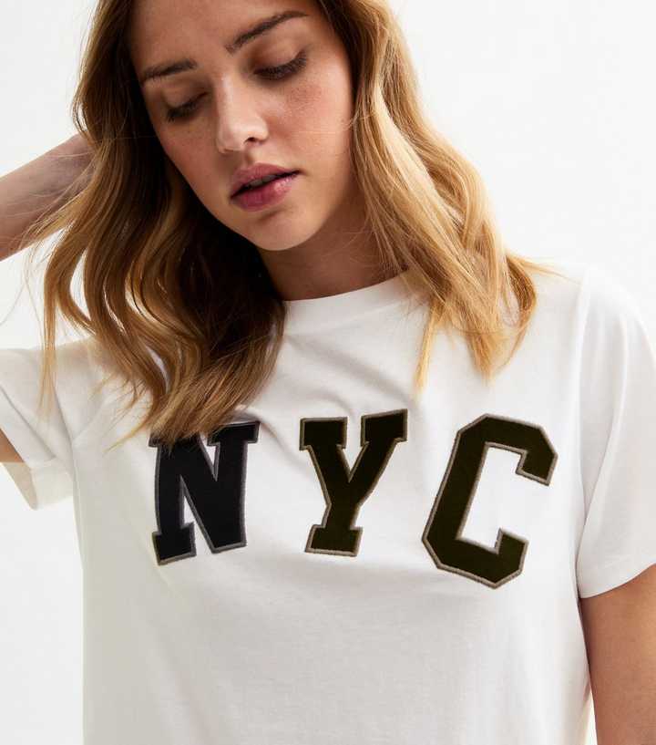 White NYC Logo Print T-Shirt