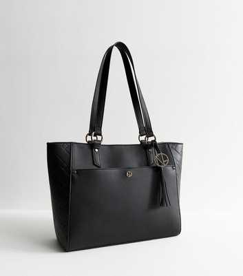 Black Faux Leather Embossed Tote Bag