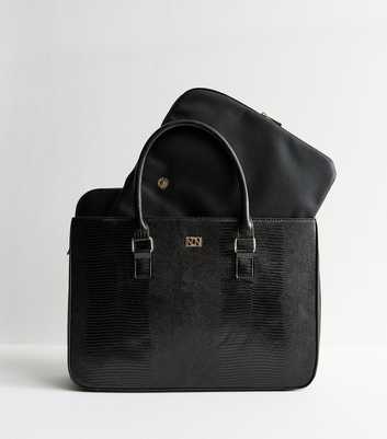 Black Leather-Look Laptop Tote Bag