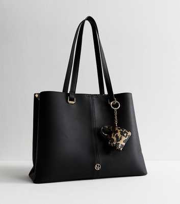 Black Faux Leather Leopard Lined Tote