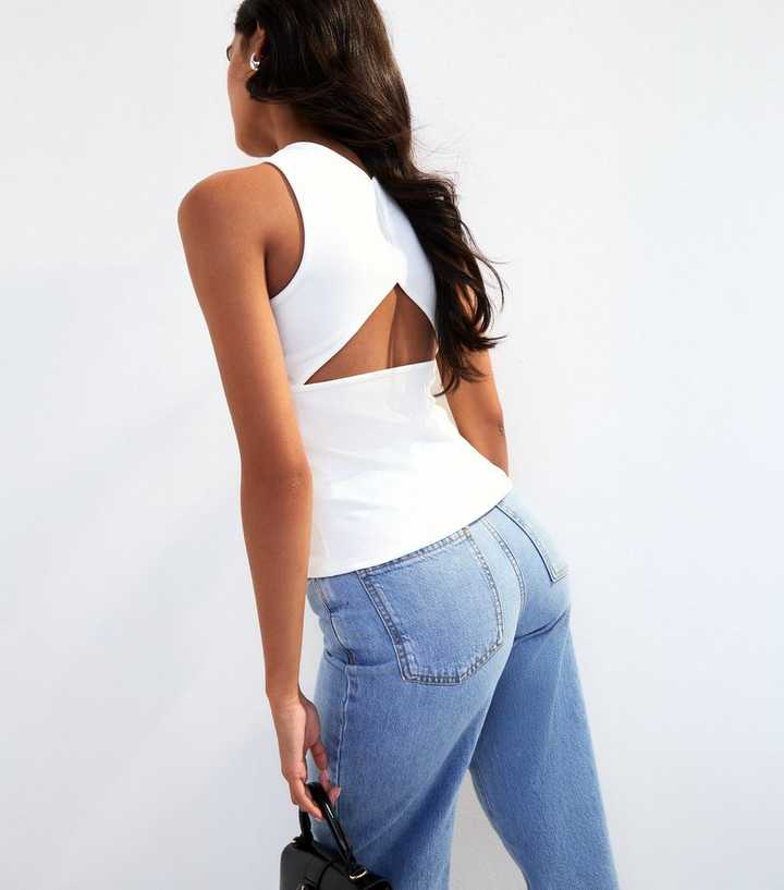 White Cut Out Back Jersey Vest